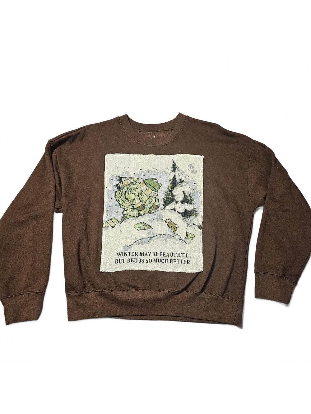 Frog and Toad Women's Small Brown Sweatshirt Winter Pullover Cozy Cotton Blend